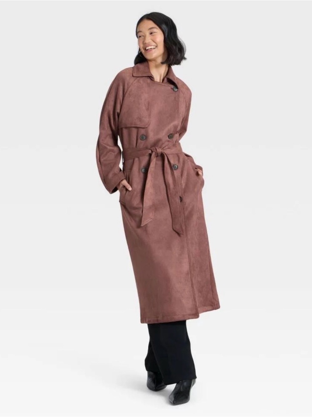 a new day Dusty Rose Double-Breasted Trench Coat